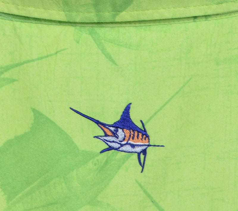 Guy Harvey Men's XL? Vented Fishing Green Marlin Hawaiian Button-Front Shirt