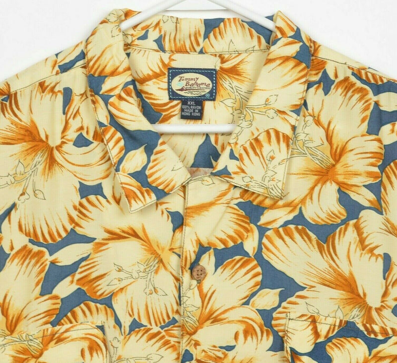 Tommy Bahama Men's 2XL 100% Rayon Golden Yellow Floral Hawaiian Camp Shirt