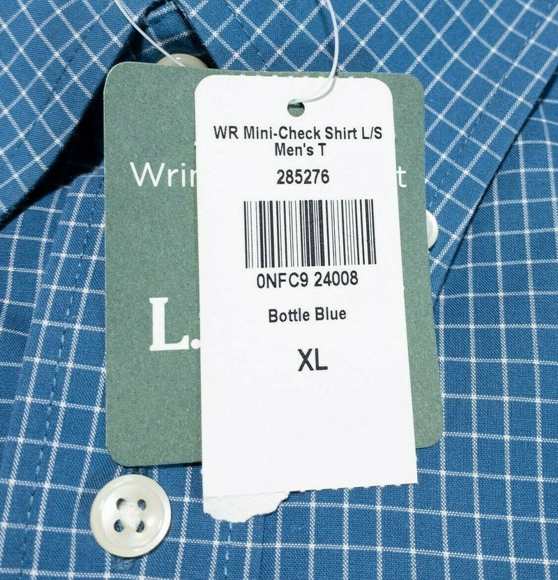 L.L. Bean Men's XLT (XL Tall) Wrinkle-Free Check Button-Down Shirt Bottle Blue