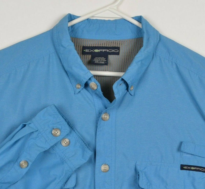 ExOfficio Men's 2XL Vented Blue Fishing Hiking Travel Long Sleeve Button Shirt