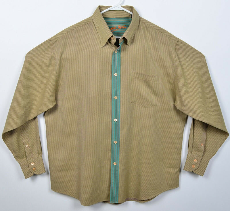 Bugatchi Uomo Men's Large Flip Cuff Rayon Blend Tan Striped Button-Down Shirt