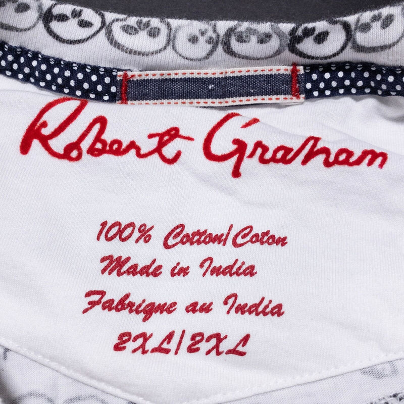 Robert Graham Skull T-Shirt Men's 2XL White All Over Print Crewneck Short Sleeve