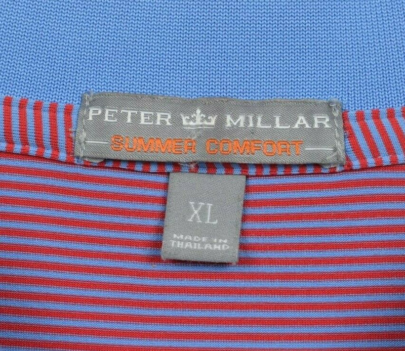 Peter Millar Men's Sz XL Summer Comfort Red Blue Micro-Stripe Golf Polo Shirt