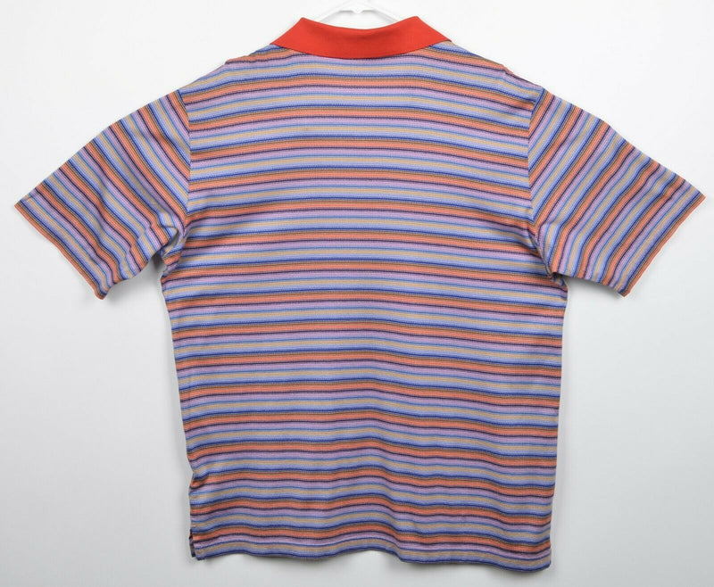 Bugatchi Uomo Men's Sz Large Striped Purple Yellow Blue Orange S/S Polo Shirt