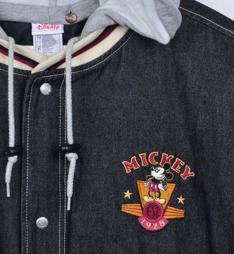 Vintage 90s Disney Men XL Denim Snap Mickey Mouse American Classic Bomber Jacket