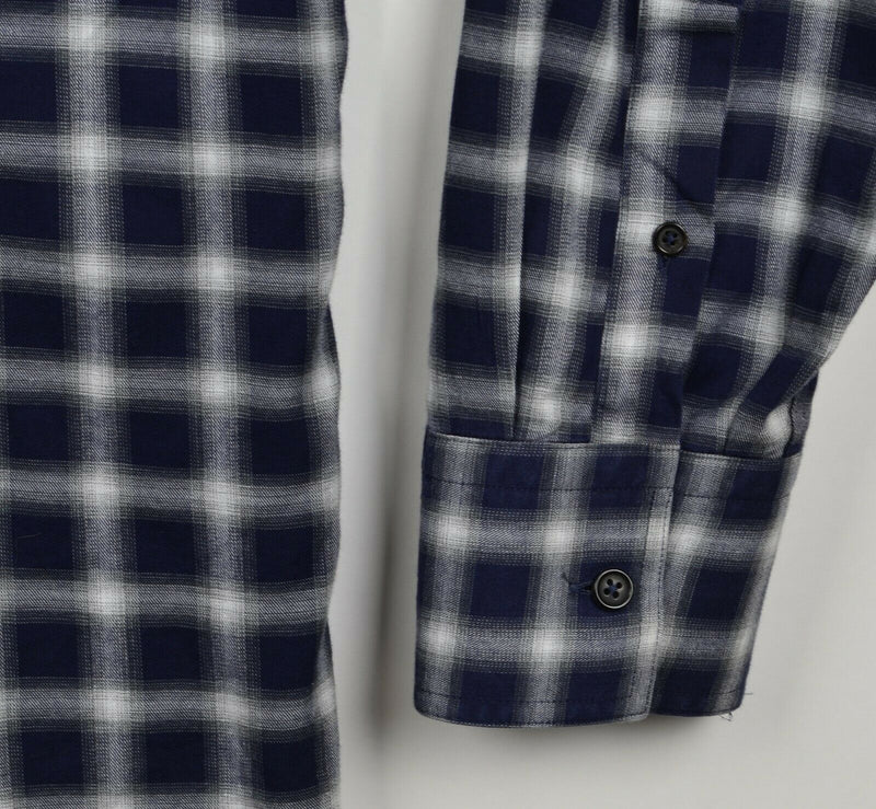 Billy Reid Men's Large Standard Navy Blue Gray Plaid Button-Down Shirt