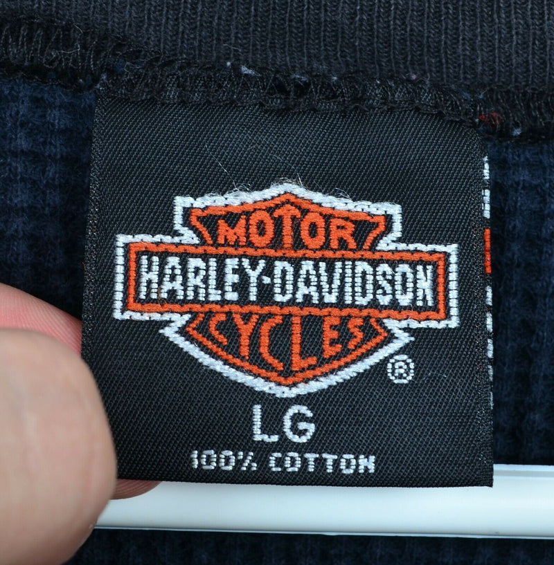 Vintage 80s Harley-Davidson Men's Large Thermal Waffle Knit Black Eagle T-Shirt
