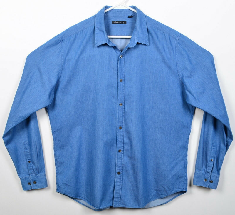 Theory Men's XL Denim Indigo Blue Long Sleeve Button-Front Shirt