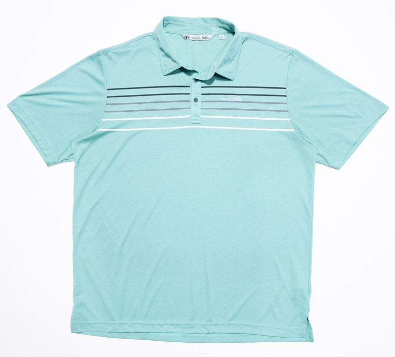 Travis Mathew Golf Polo XL Men's Shirt Green Chest Stripe Polyester Wicking