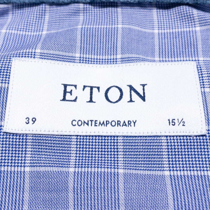 Eton Dress Shirt Mens 15.5/39 Contemporary Blue Graph Check Business Long Sleeve