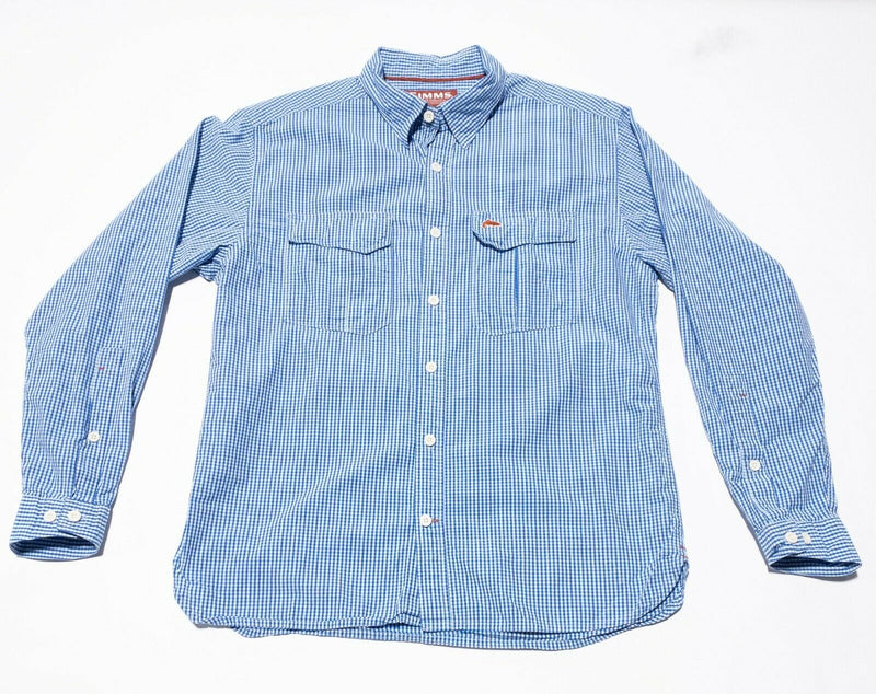 Simms Fishing Button-Down Shirt Blue Check Men's Medium