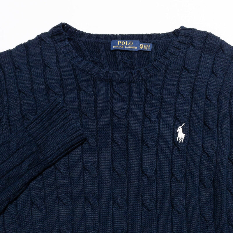 Polo Ralph Lauren Sweater Dress Womens XS Cable-Knit Pullover Crewneck Navy Blue