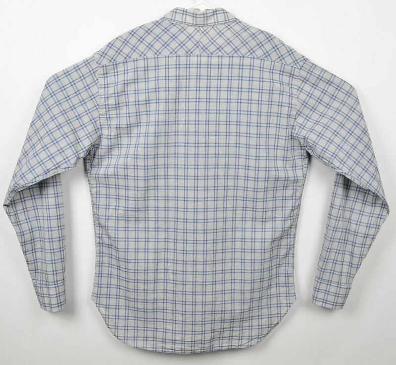 Billy Reid Men's Medium Standard Cut Gray Blue Plaid Spread Collar Italy Shirt