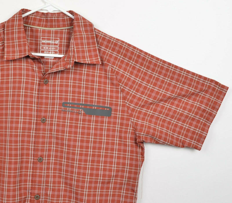 Merrell Men's Sz Medium Opti-Wick UPF 20+ Orange Plaid Polyester Hiking Shirt