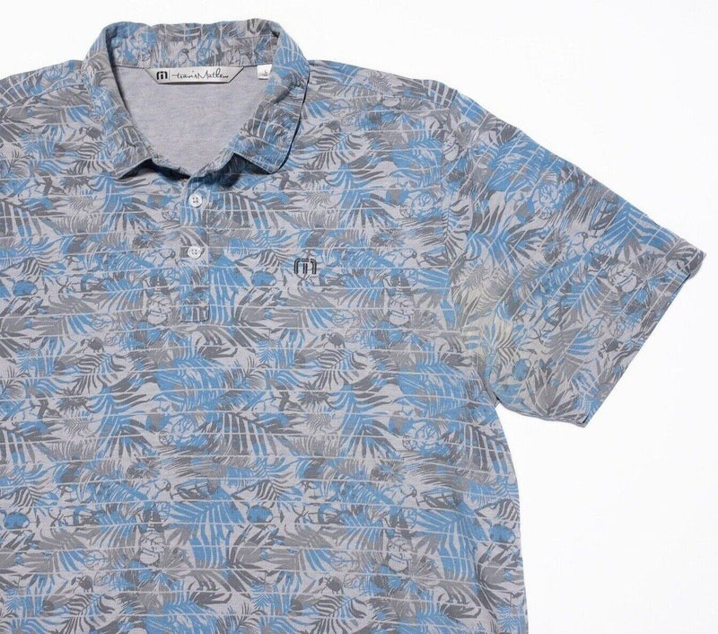 Travis Mathew Polo Large Men's Shirt Floral Parrot Blue Gray Golf Wicking