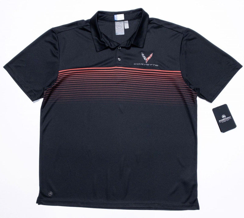 Corvette Polo Shirt XXL Men's Stormtech Golf Shirt Black Red Striped Wicking 2XL