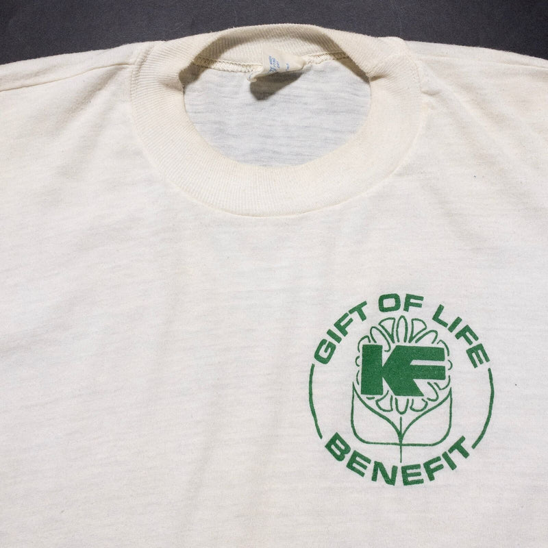 Vintage 70s Charity T-Shirt Men's XL Cream Gift Of Life John John Single Stitch