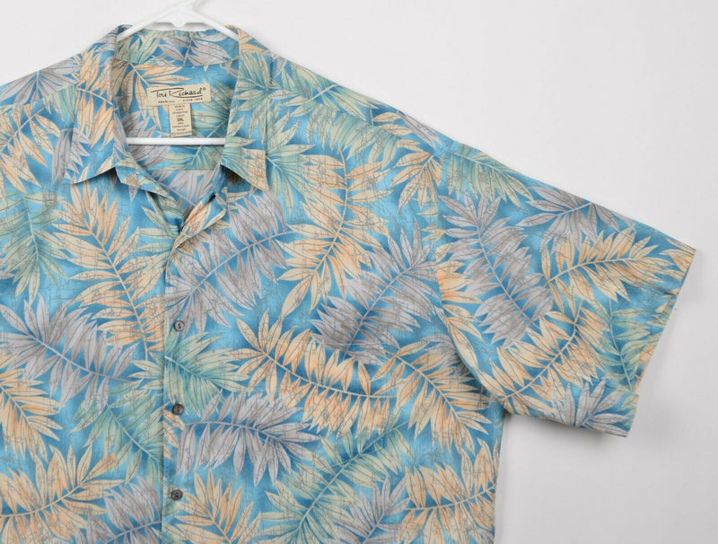 Tori Richard Men's 2XL Floral Blue Cotton Lawn Hawaiian USA Aloha Shirt