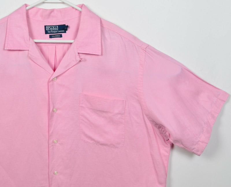 Polo Ralph Lauren Men's XL Solid Pink Silk Linen Blend Caldwell Camp Shirt