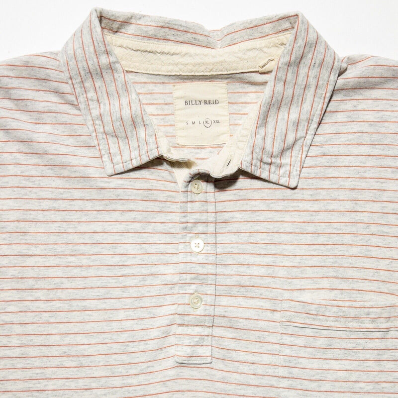 Billy Reid Polo Shirt XL Men's Gray Orange Striped Pocket Short Sleeve Modern