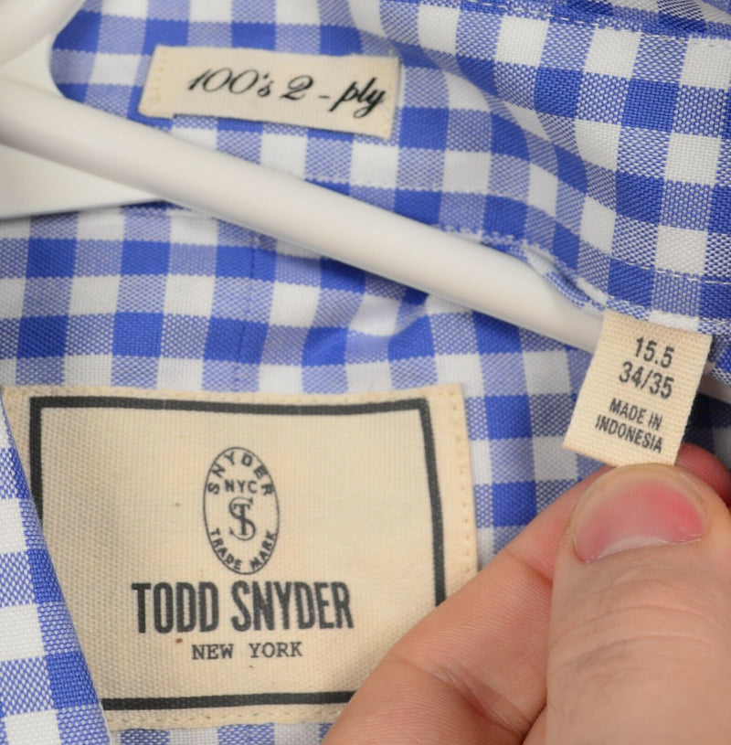 Todd Snyder Men's 15.5 34/35 (Medium) Blue Gingham Check Button-Front Shirt