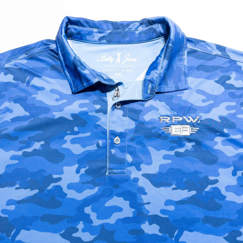 Bobby Jones Camo Golf Polo 2XL Men's Shirt Wicking Stretch Blue Camouflage