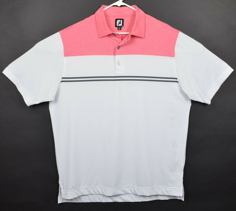 FootJoy Men's Large Pink White Two Tone Striped FJ Performance Golf Polo Shirt