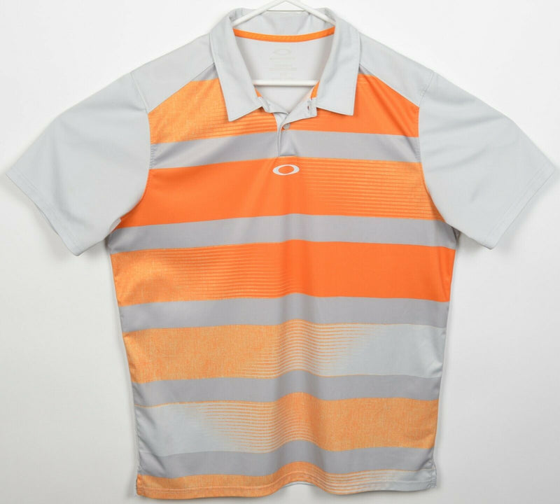 Oakley Hydrolix Men's Large Regular Orange Gray Striped Wicking Golf Polo Shirt