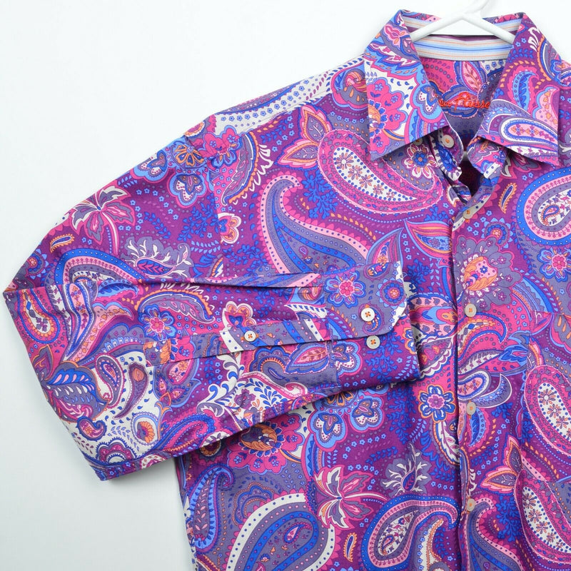 Alan Flusser Men's Small Paisley Purple Pink Blue Party Button-Front Shirt