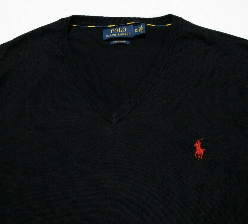 Polo Ralph Lauren V-Neck Sweater Lightweight Black Pima Cotton Men's 2XL