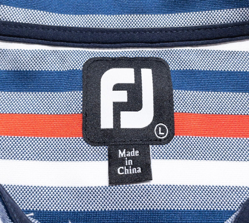 FootJoy Golf Shirt Men's Large Blue Orange Striped Wicking Performance Polo