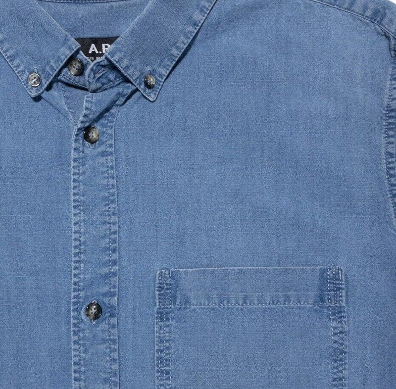 APC Denim Shirt Medium Mens Long Sleeve Indigo Blue Button-Down Rue Madame Paris