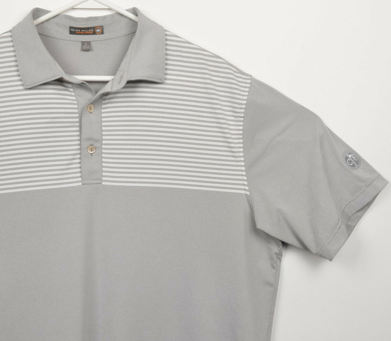 Peter Millar Summer Comfort Men's Large Gray Striped Wicking Golf Polo Shirt