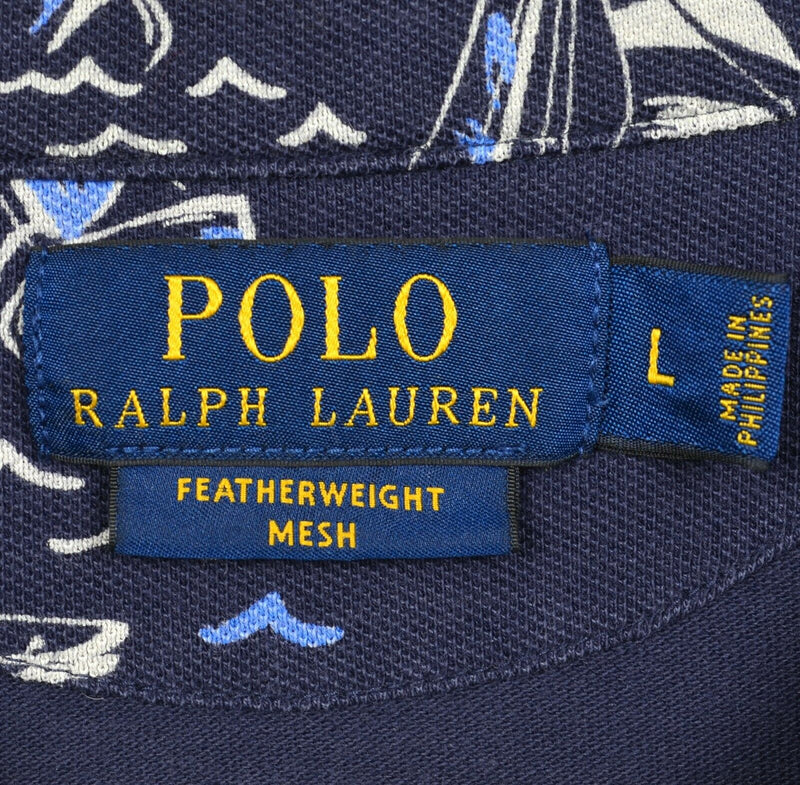 Polo Ralph Lauren Men's Large Sailboat Featherweight Mesh Navy Blue Polo Shirt