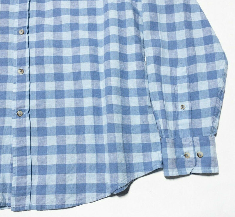 Southern Tide Men's XL Trim Fit Linen Blend Button-Down Shirt Blue Check Preppy