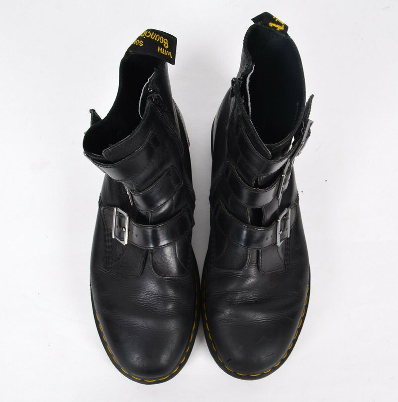 Dr. Martens Men's Tyson Pull-On Strap Buckle Side Zip Black Leather Ankle Boot