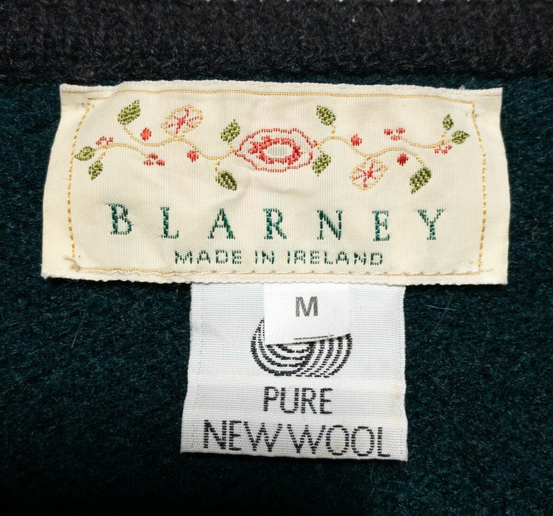 Blarney Women's Medium Wool Green Black Irish Toggle Cardigan Sweater