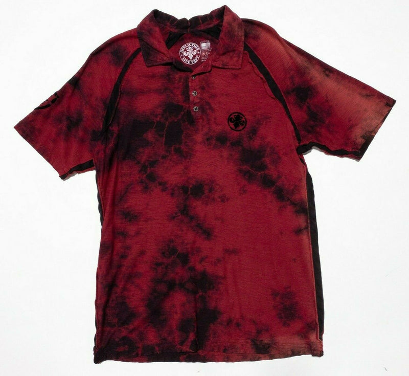 Affliction Polo Shirt Medium Men's Red Black Distressed Skull USA Short Sleeve