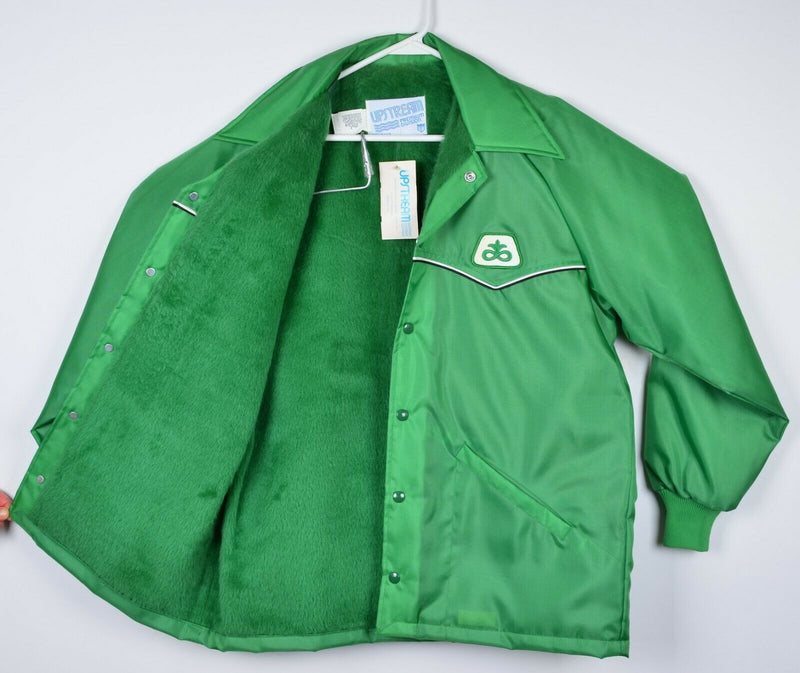Vintage 70s Pioneer Seed Men's Medium Upstream Green Snap Up Sherpa Lined Jacket