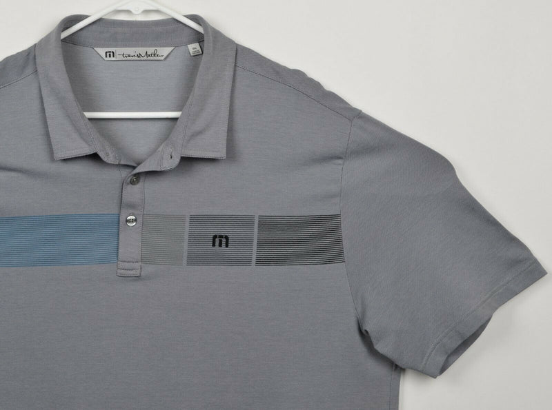 Travis Mathew Men's Sz 2XL Gray Striped Cotton Polyester Blend Polo Golf Shirt
