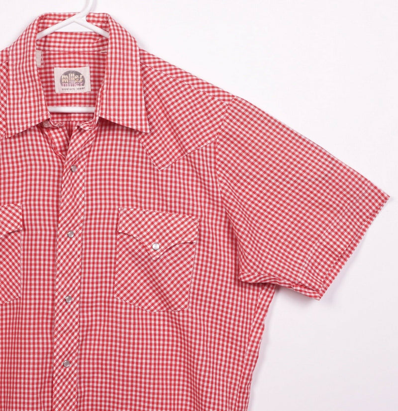 Miller Western Wear Men's 16.5 (Large) Pearl Snap Red Gingham Check Shirt