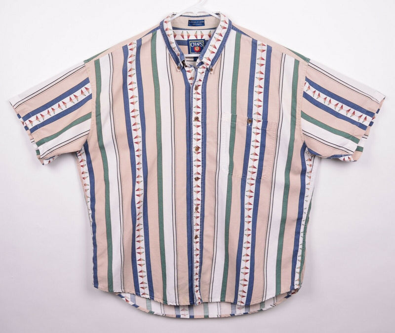 Vtg Chaps Ralph Lauren Men's Sz XL Linen Blend Striped Short Sleeve Shirt