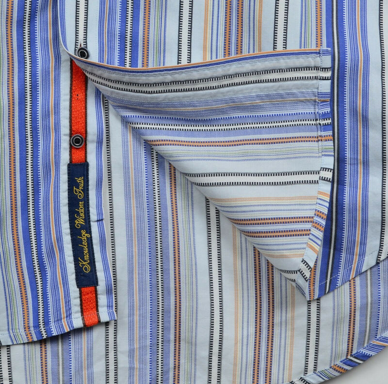 Robert Graham Men's Large Flip Cuff Blue Orange Stripe Paisley Casual Shirt