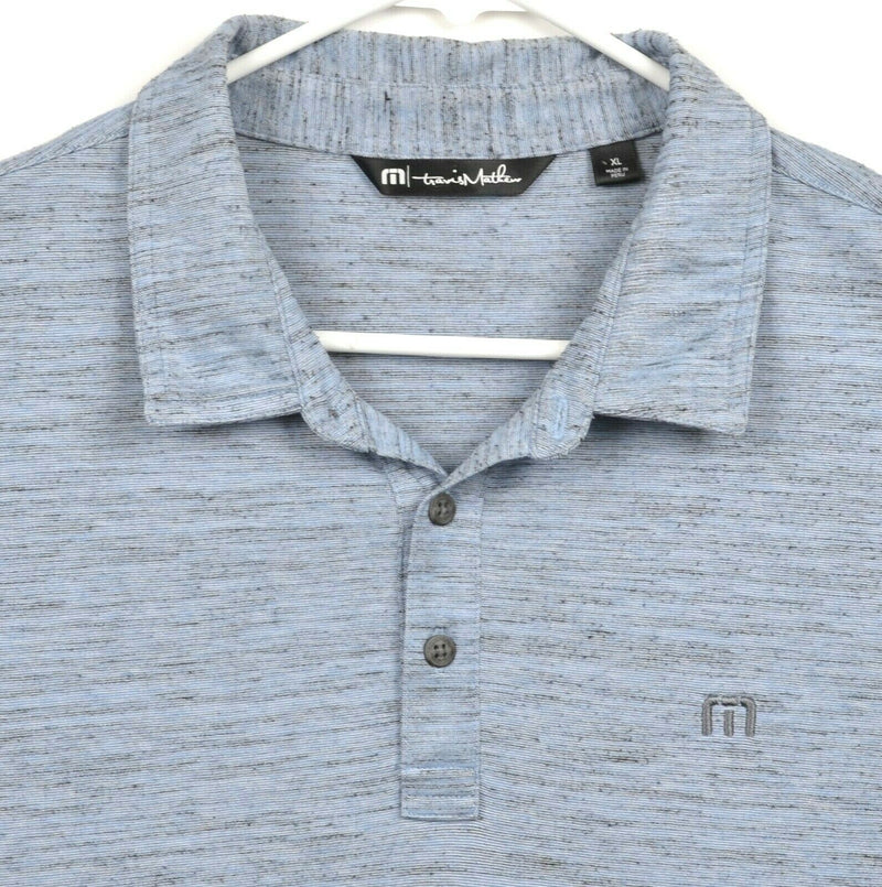 Travis Mathew Men's Sz XL Heather Blue Gray Logo Polyester Golf Polo Shirt