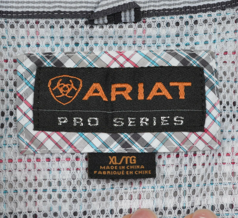 Ariat Pro Series Men's XL Blue Red Gray Plaid Western Rodeo Button-Down Shirt