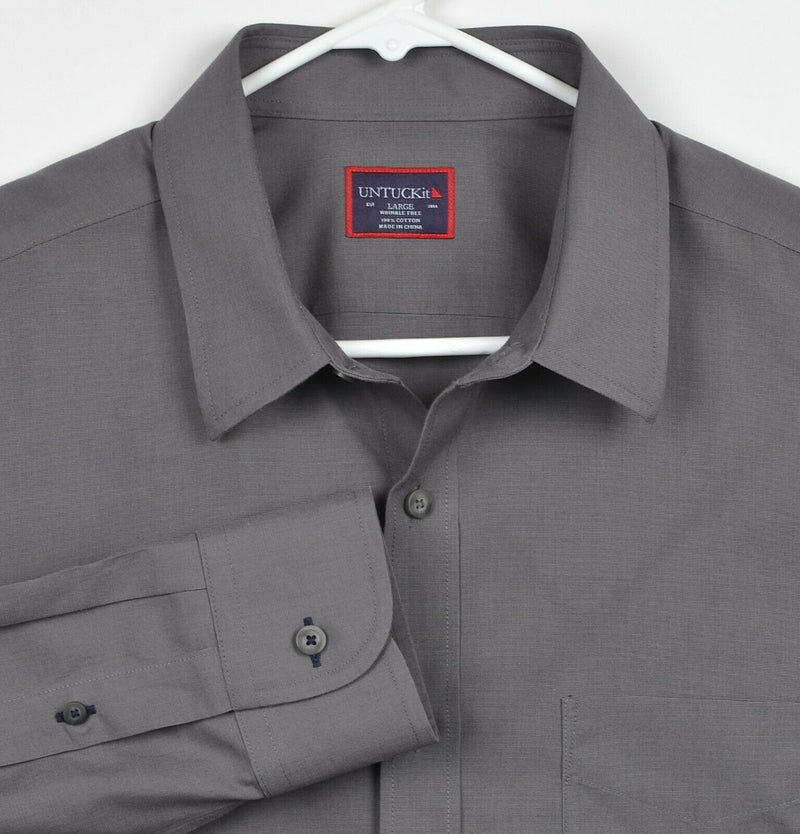 UNTUCKit Men's Sz Large Wrinkle Free Solid Gray Long Sleeve Button-Front Shirt