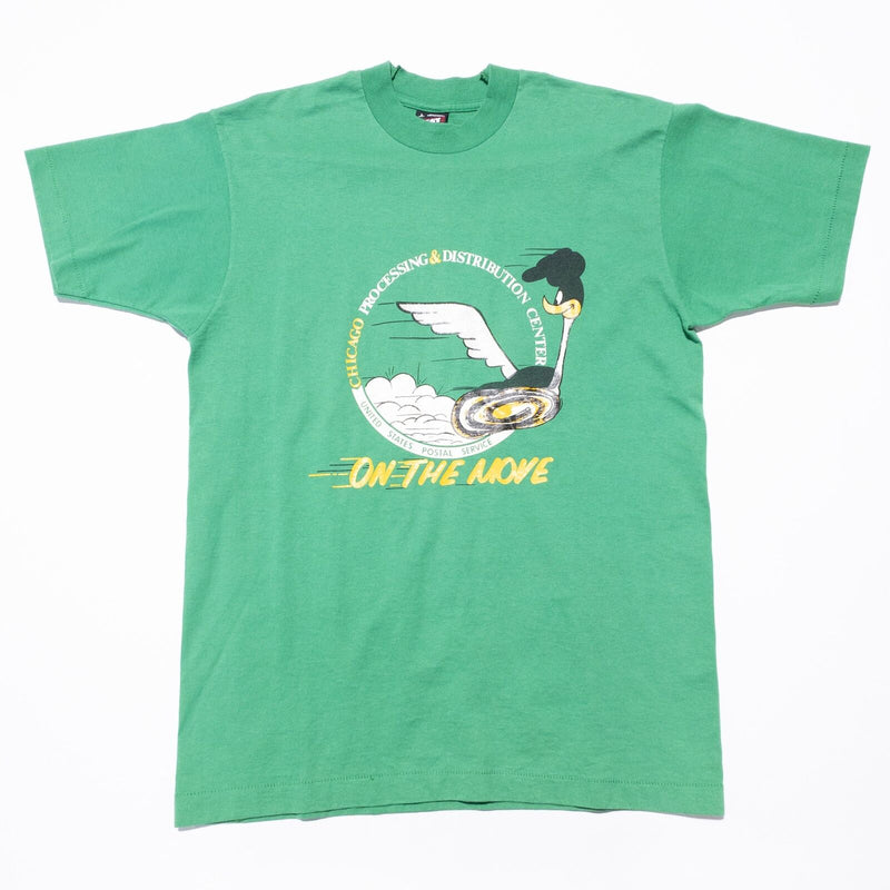 Vintage Post Office T-Shirt Mens Large Road Runner On the Move 80s USPS Green