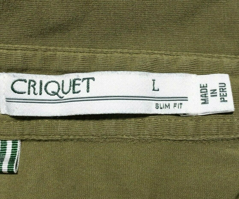 Criquet Olive Green Polo Shirt Short Sleeve Logo Men's Large Slim Fit