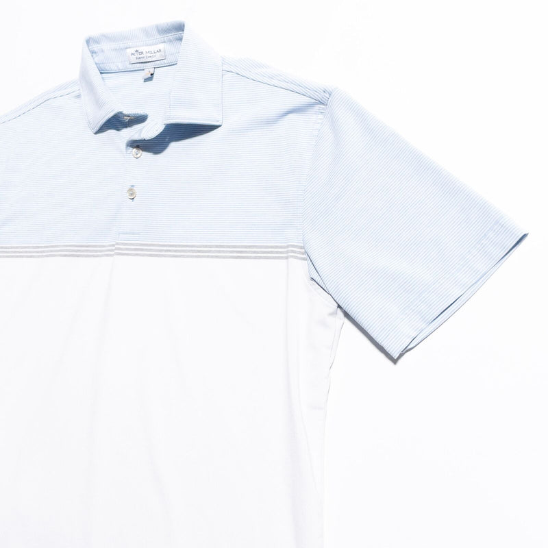 Peter Millar Summer Comfort Golf Polo Shirt Men's Small White Blue Striped