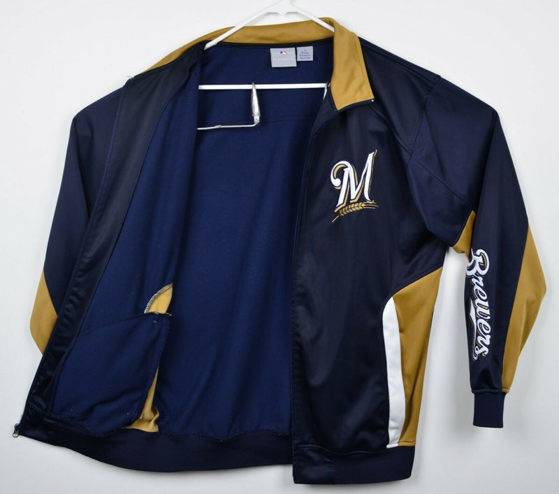 Milwaukee Brewers Men's LT Embroidered Logo Navy Blue Gold Zip Track Jacket
